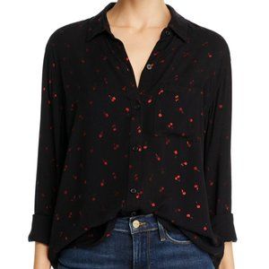 Rails Black Button Up Shirt With Metallic Red Cherries